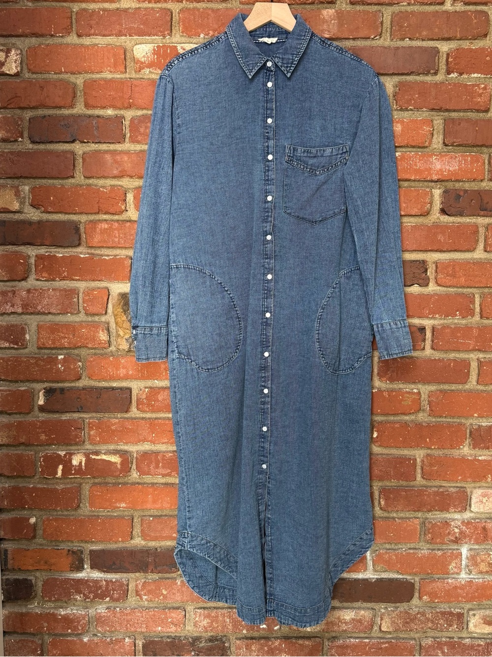 Anthropologie Pilcro Denim Long-Sleeve Buttondown Dress Size Small Blue Midi